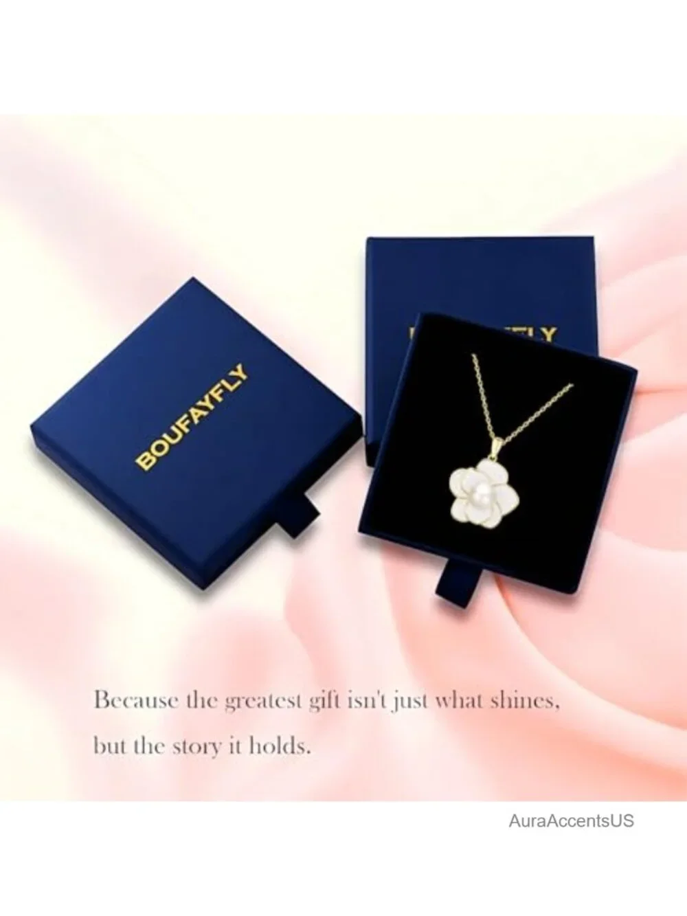Gold Plated Camellia Necklace Pendant Pearl
